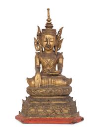 A Cambodian Gilt Papier-Mâché Seated Buddha Figure