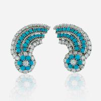 Pair of Platinum, Turquoise, and Diamond Earrings