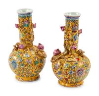 A Pair of Chinese Export Famille Jaune "Peach" Vases