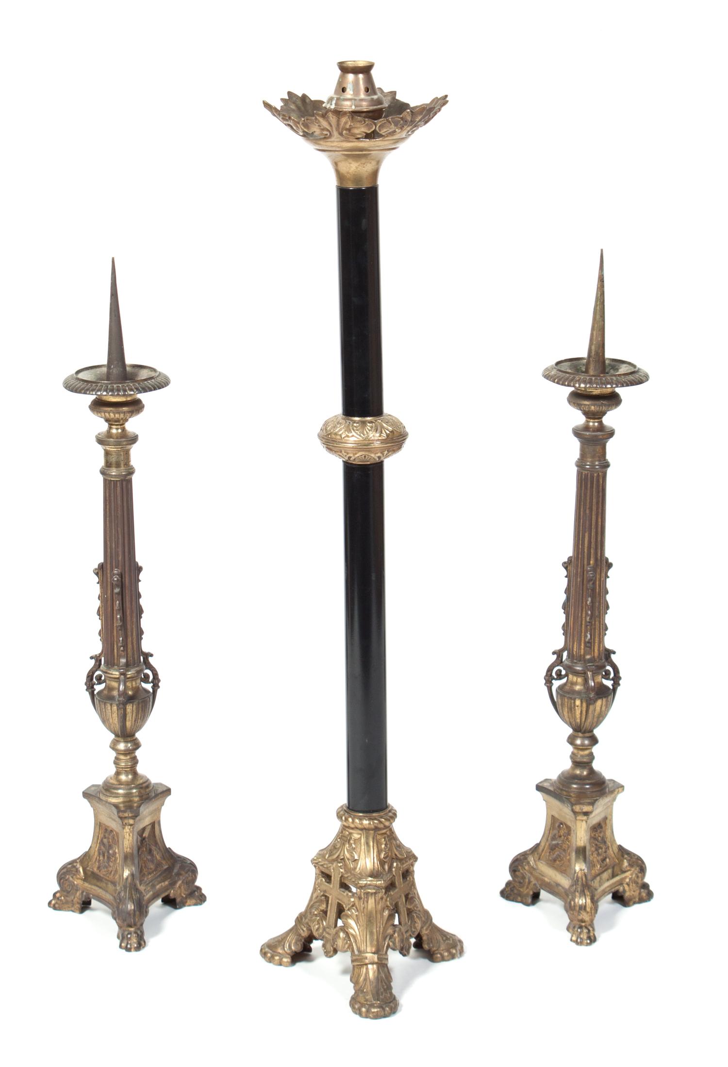 A Pair of Gilt Metal Pricket Sticks Height 27 inches. — LATE 19TH CENTURY