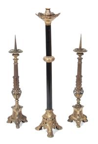 A Pair of Gilt Metal Pricket Sticks Height 27 inches. — LATE 19TH CENTURY