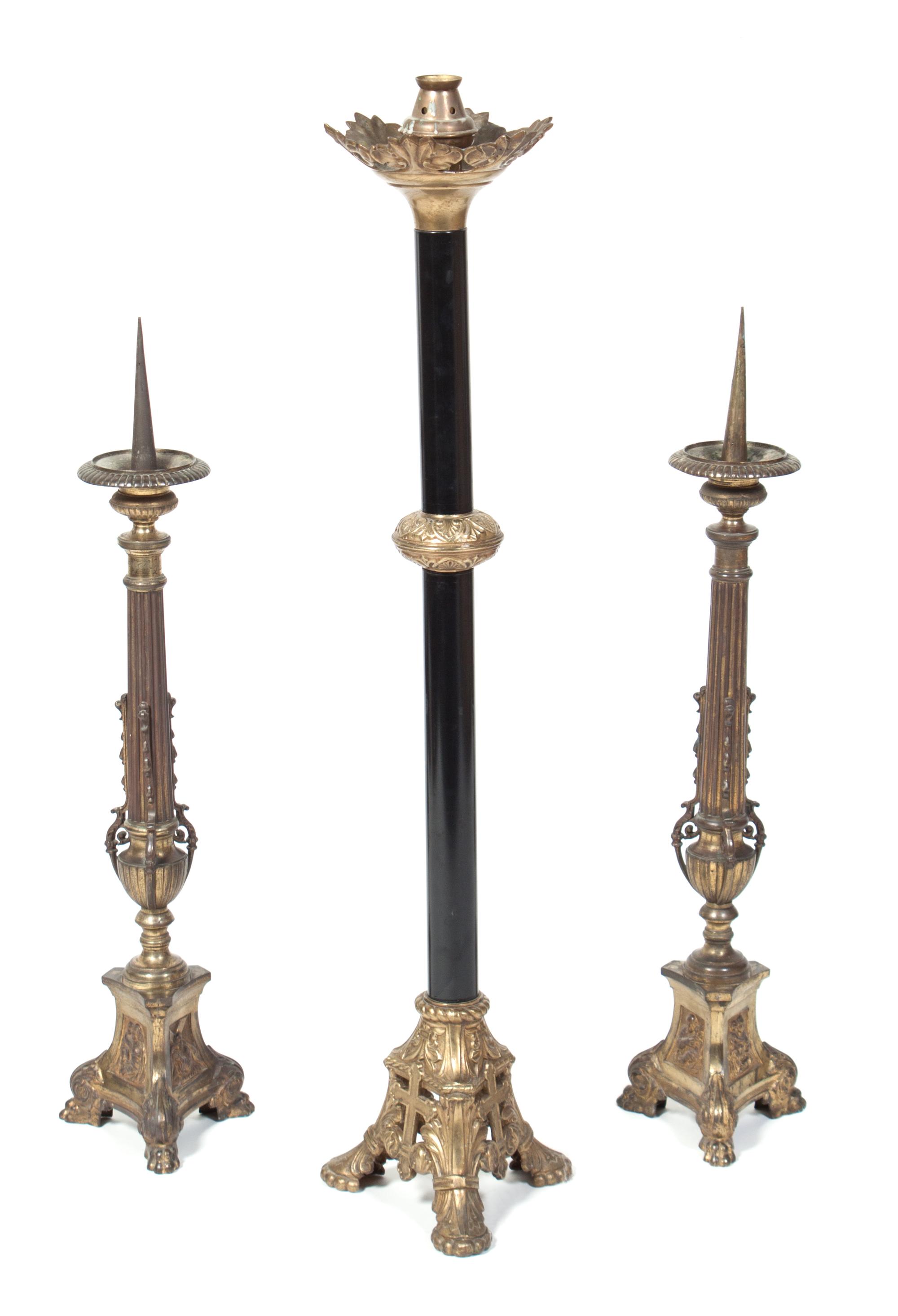 A Pair of Gilt Metal Pricket Sticks Height 27 inches. — LATE 19TH CENTURY