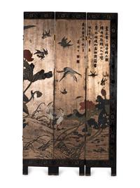 A Chinese Polychromed Eight Panel Coromandel Screen