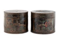 A Pair of Chinese Export Black Lacquer Circular Boxes