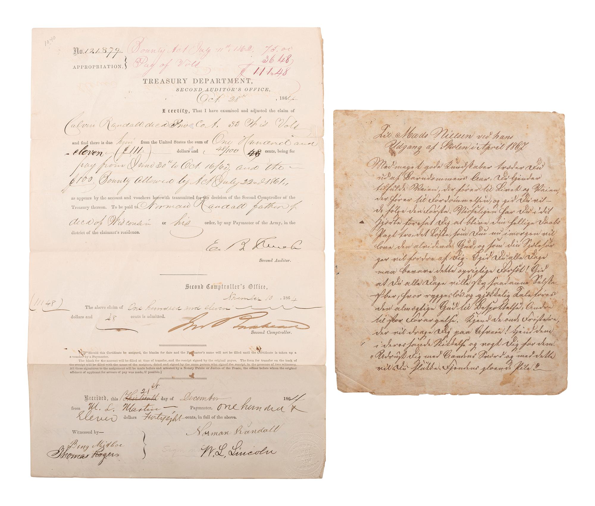 [CIVIL WAR]. War-date documents relating to Ohio, Indiana, and Wisconsin.