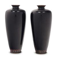 A Pair of Black Ground Cloisonné Vases