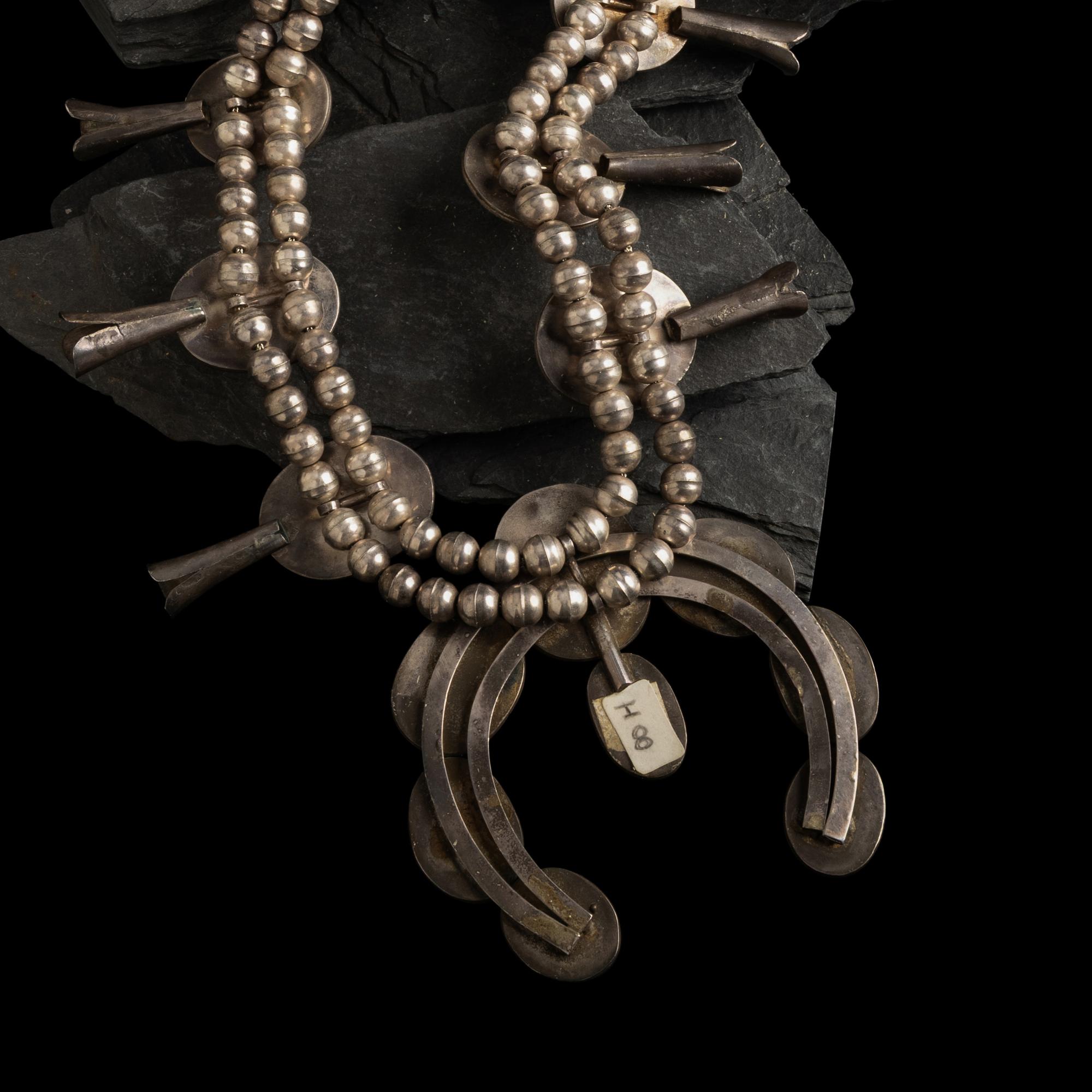 Large Navajo Silver and Turquoise Squash Blossom Necklace