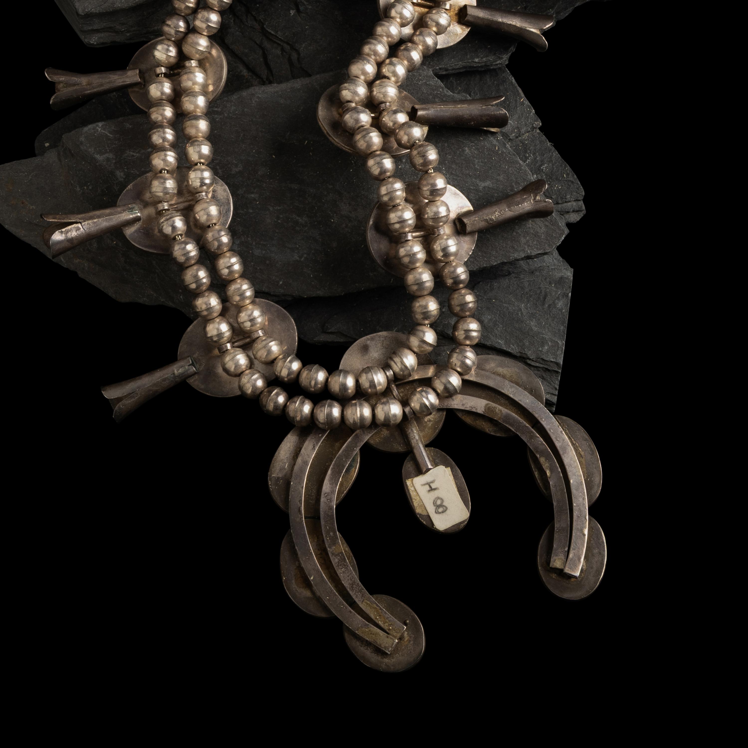 Large Navajo Silver and Turquoise Squash Blossom Necklace
