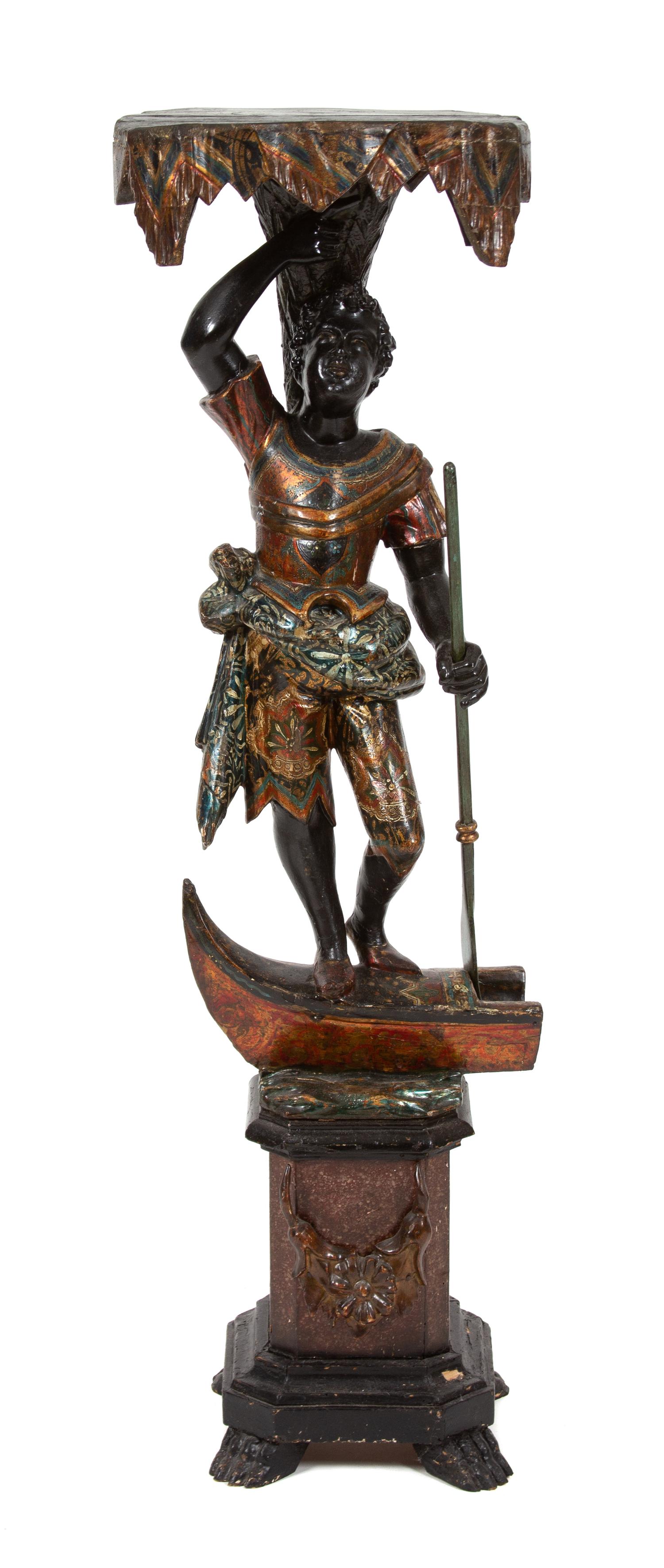 A Venetian Polychrome and Gilt Blackamoor Pedestal Height 44 1/4 inches. — 19TH CENTURY