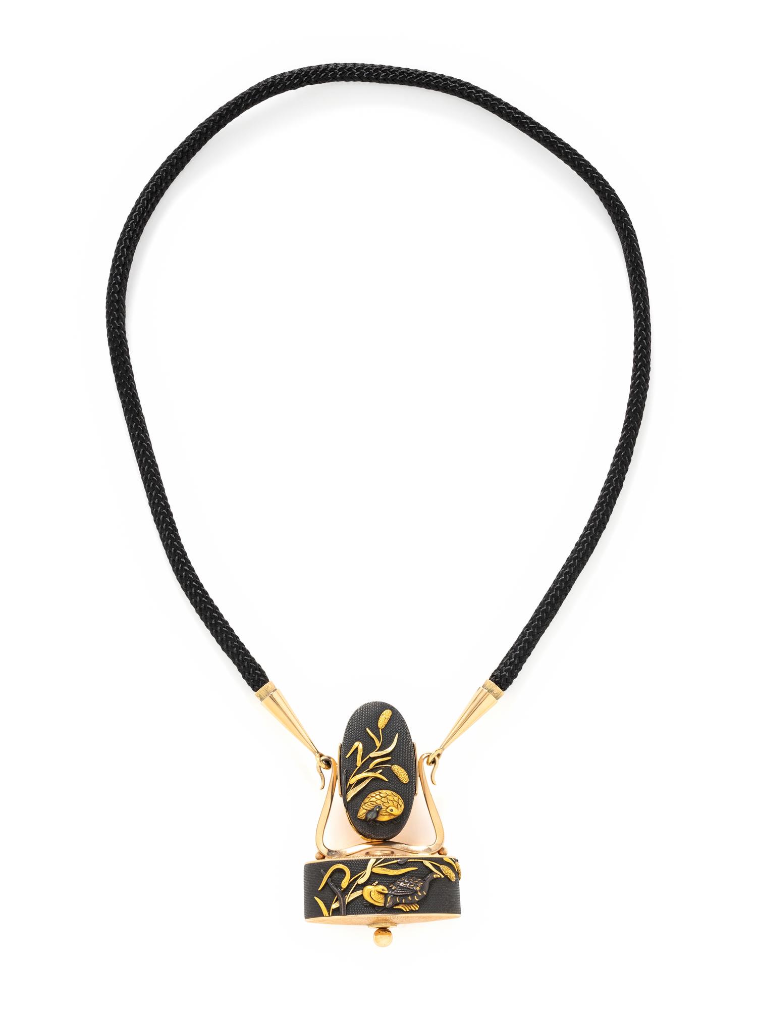 POTTER & MELLEN, YELLOW GOLD AND SHAKUDO CUSTOM PENDANT NECKLACE