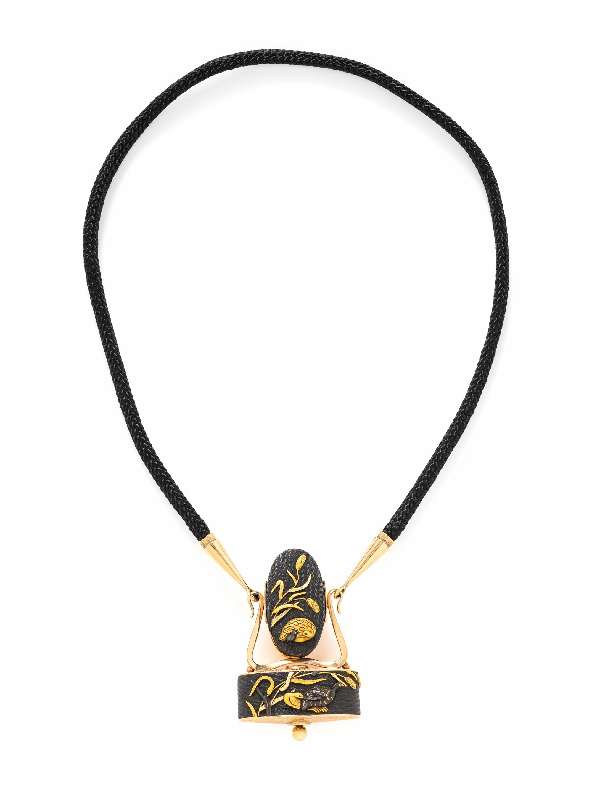 POTTER & MELLEN, YELLOW GOLD AND SHAKUDO CUSTOM PENDANT NECKLACE