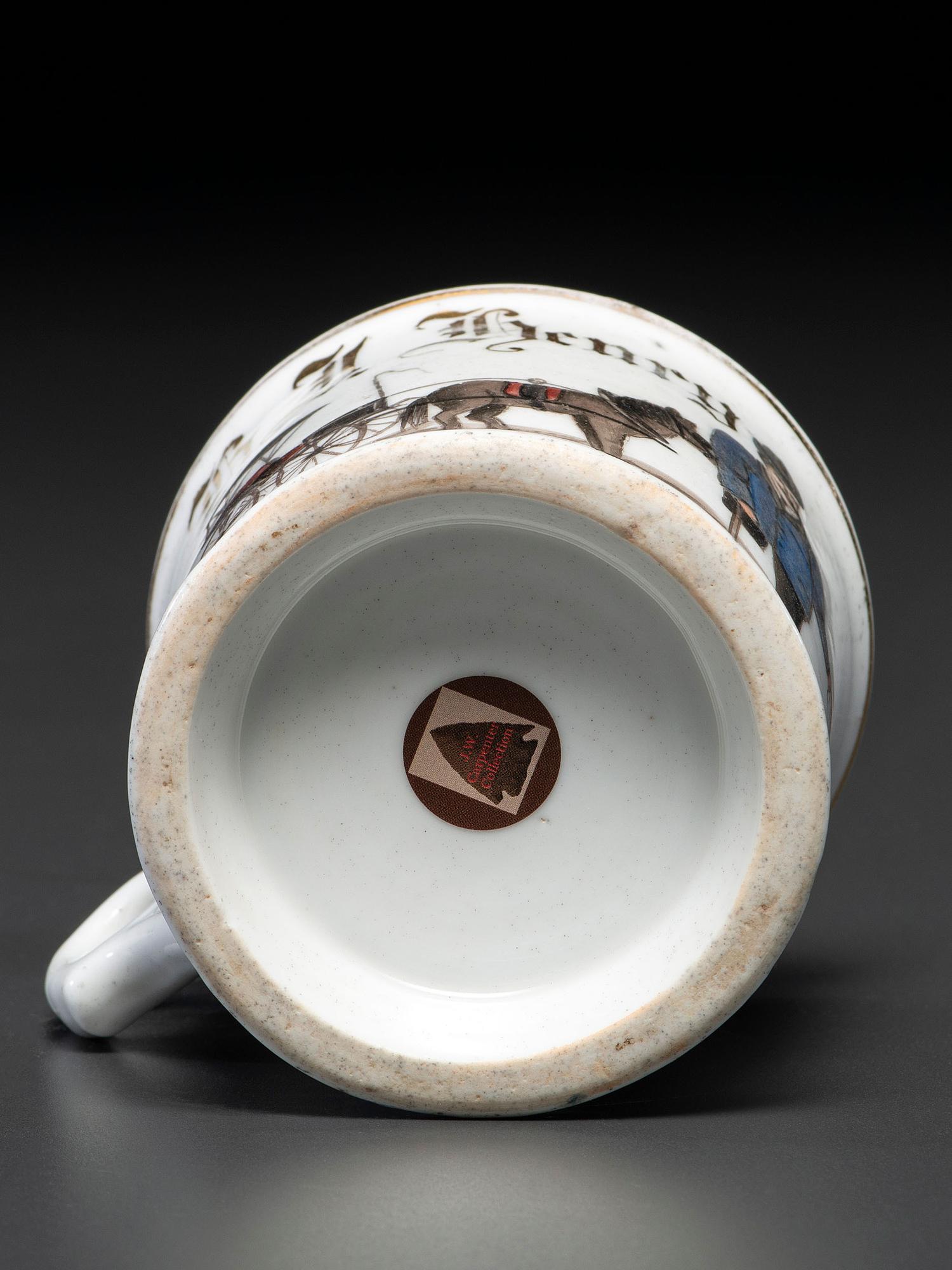 An Unusual Porcelain Occupational Shaving Mug Depicting a One-Legged Man