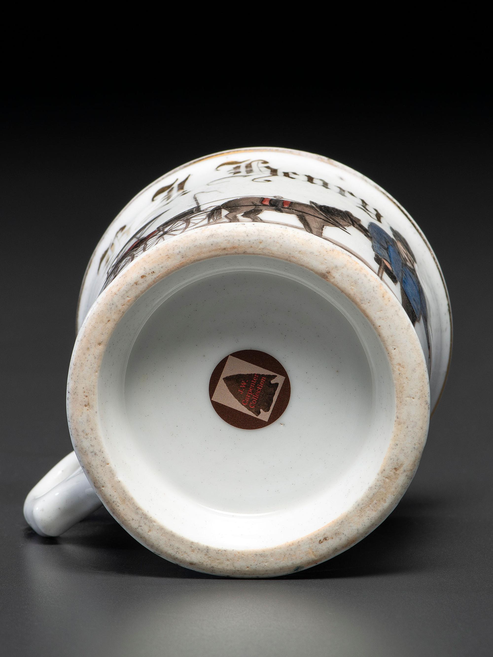 An Unusual Porcelain Occupational Shaving Mug Depicting a One-Legged Man