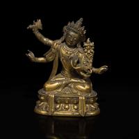 A small Sino-Tibetan gilt bronze figure of Manjusri 文殊菩萨铜鎏金造像 18th century ????