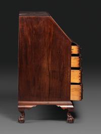 A Chippendale Figured Mahogany Block-Front Claw-and-Ball Foot Slant-Front Desk