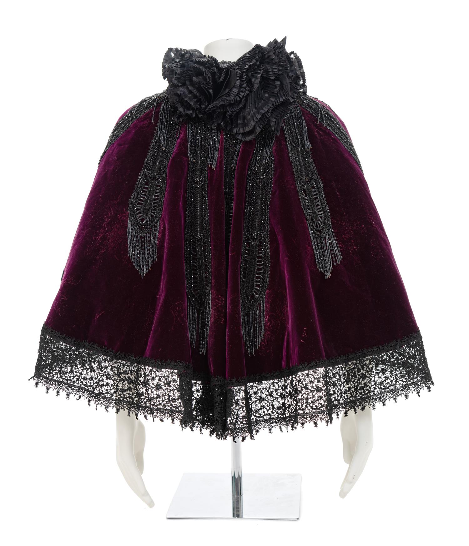A Worth Purple Velvet and Jet Cape, 1890s No size label