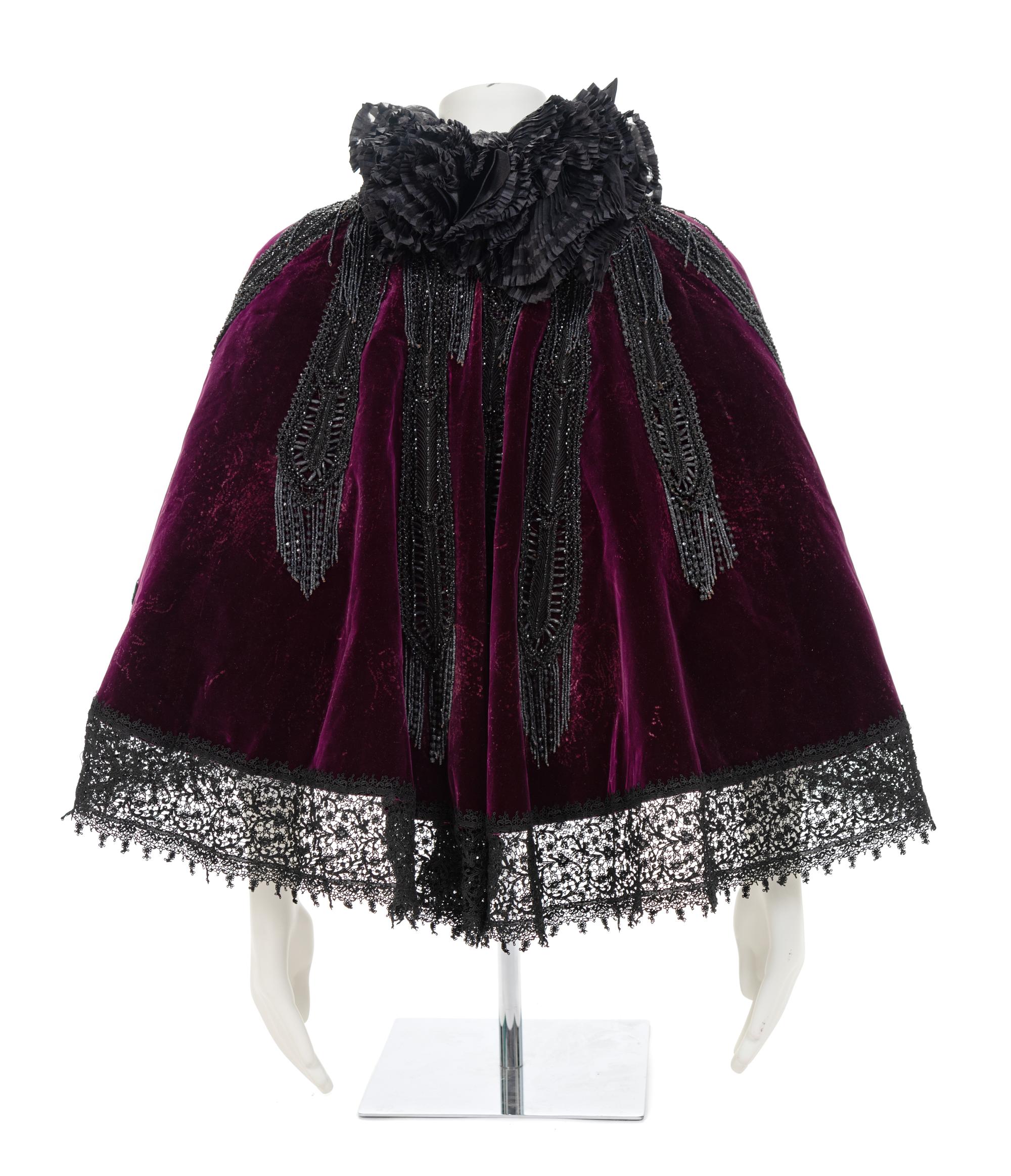 A Worth Purple Velvet and Jet Cape, 1890s No size label