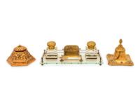 A Group of American Art Nouveau Brass and Glass Inkstands
