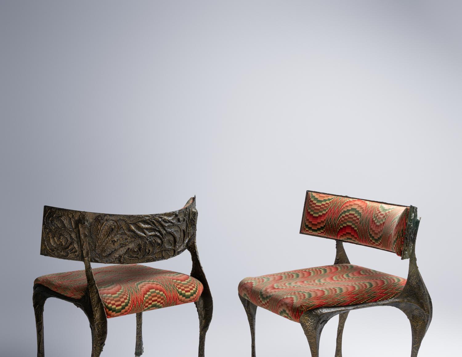 Pair of Sculptured Metal Lounge Chairs, Model PE-117 Paul Evans Studio for Directional, USA