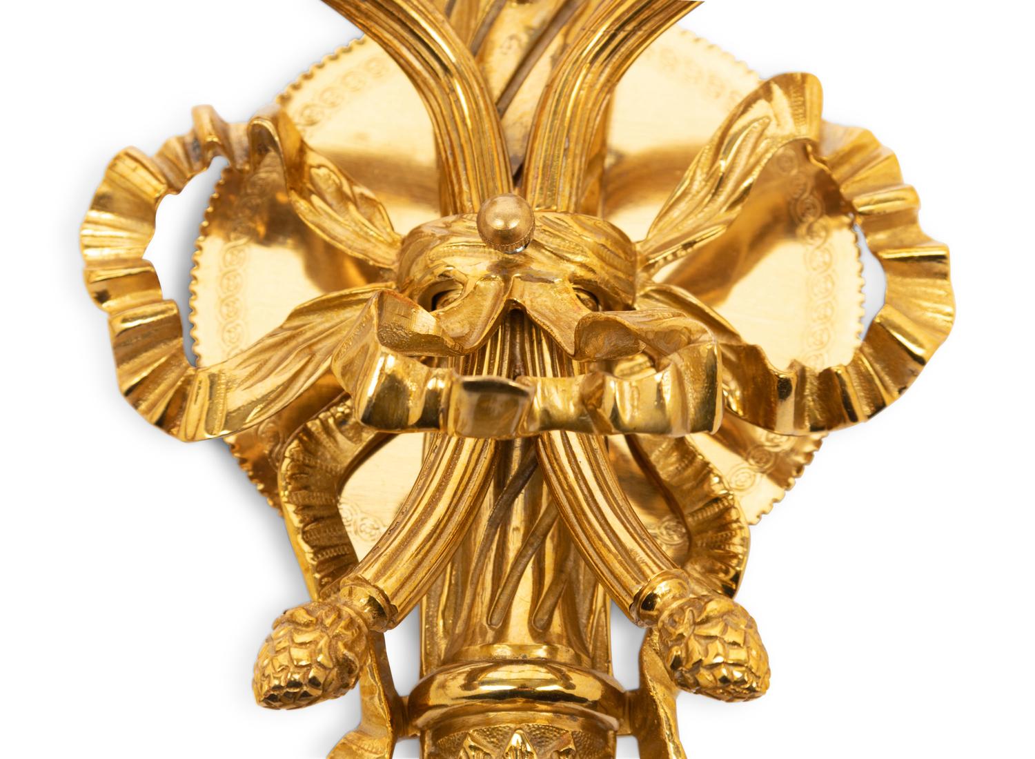 A Pair of Louis XVI Style Gilt Bronze Two-Light Sconces