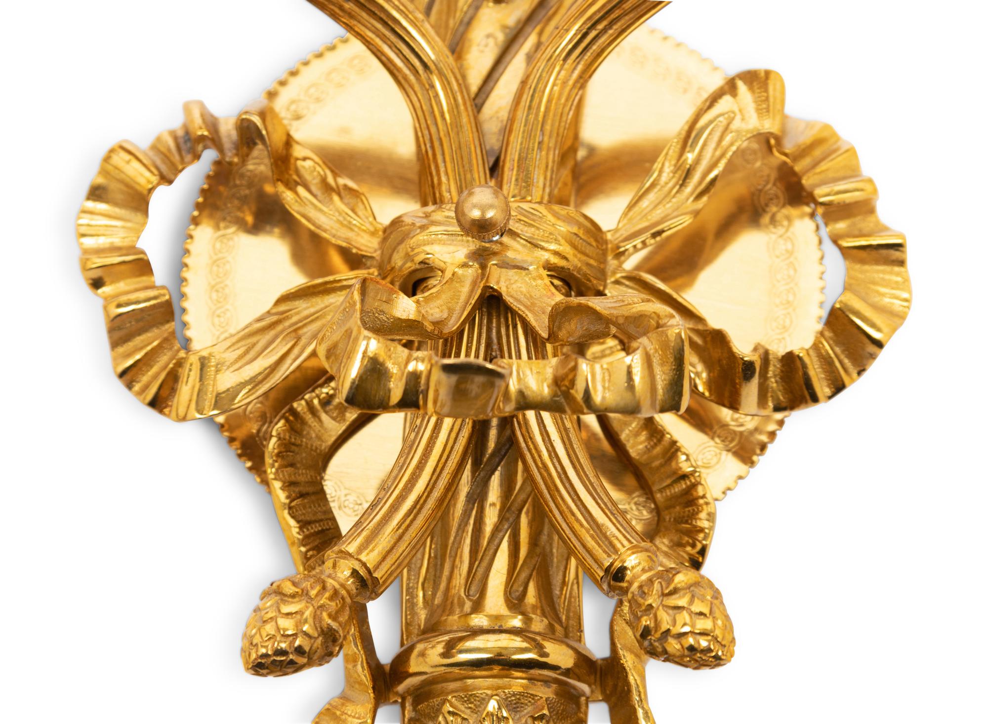 A Pair of Louis XVI Style Gilt Bronze Two-Light Sconces