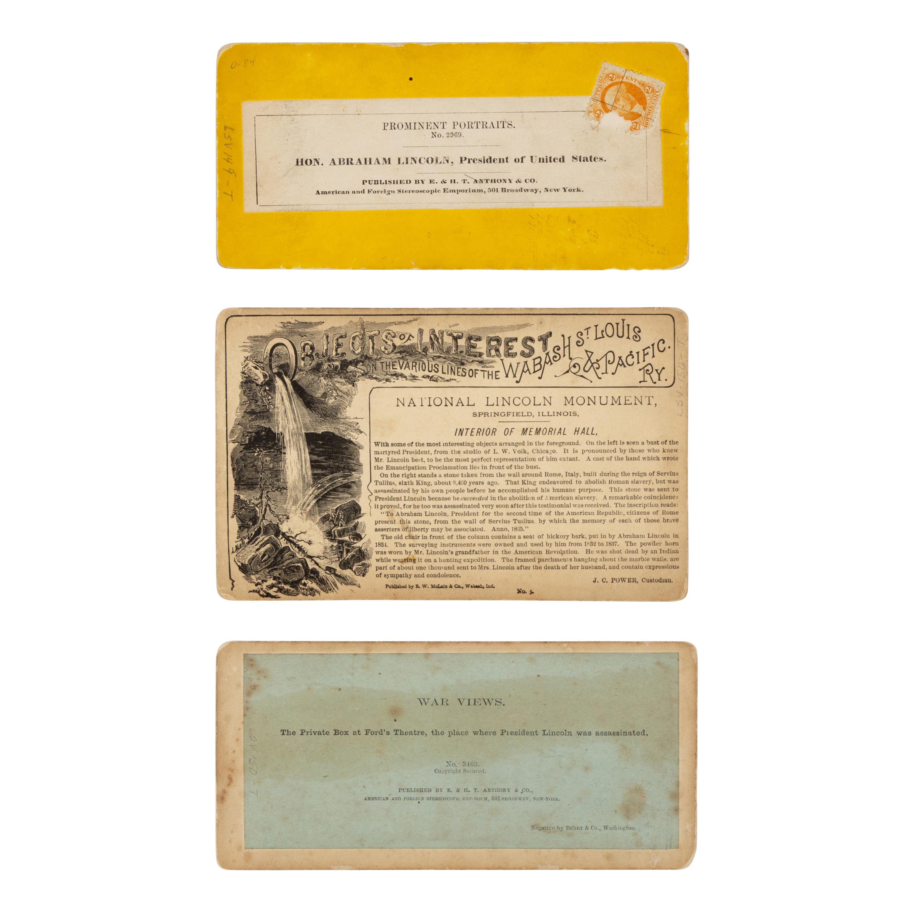 [LINCOLN, Abraham (1809-1865)]. A group of 3 stereographs, comprising: