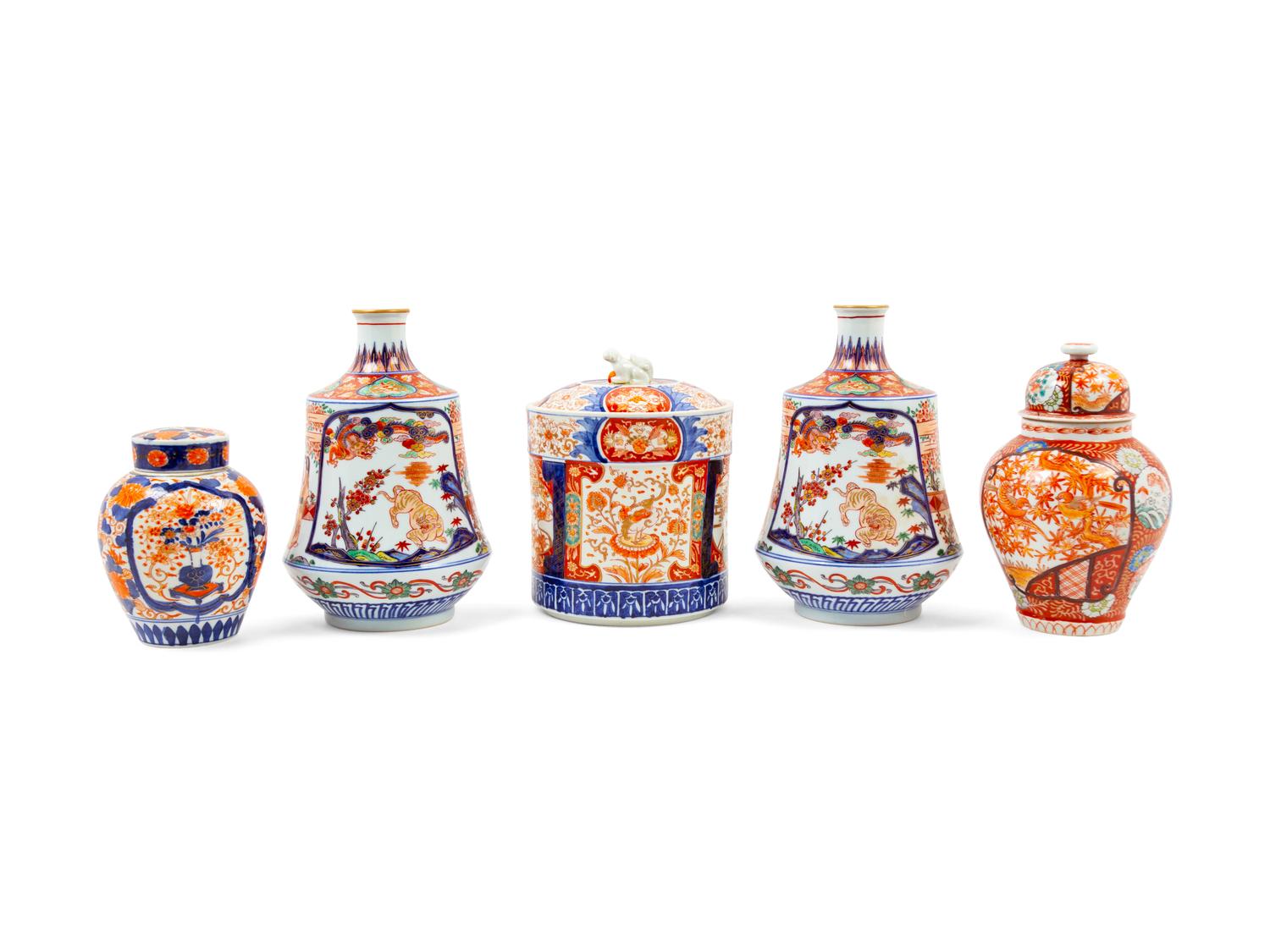 Five Japanese Imari Porcelain Vessels
