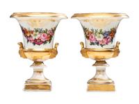 A Pair of Parcel Gilt and Polychrome Decorated Porcelain Vases