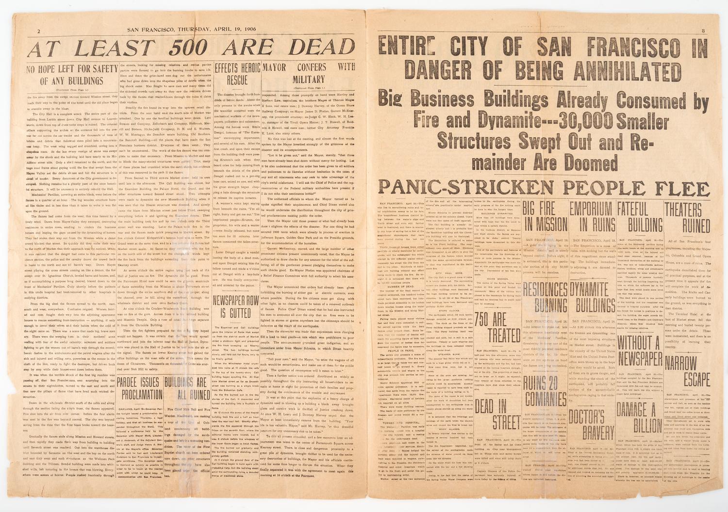 [SAN FRANCISCO EARTHQUAKE]. The Call-Chronicle-Examiner . 19 April 1906.