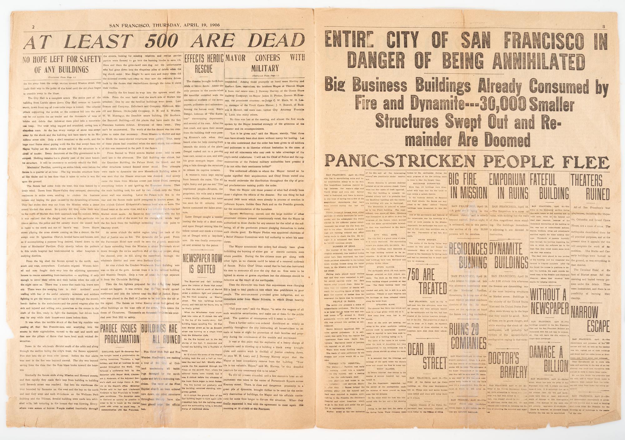 [SAN FRANCISCO EARTHQUAKE]. The Call-Chronicle-Examiner . 19 April 1906.