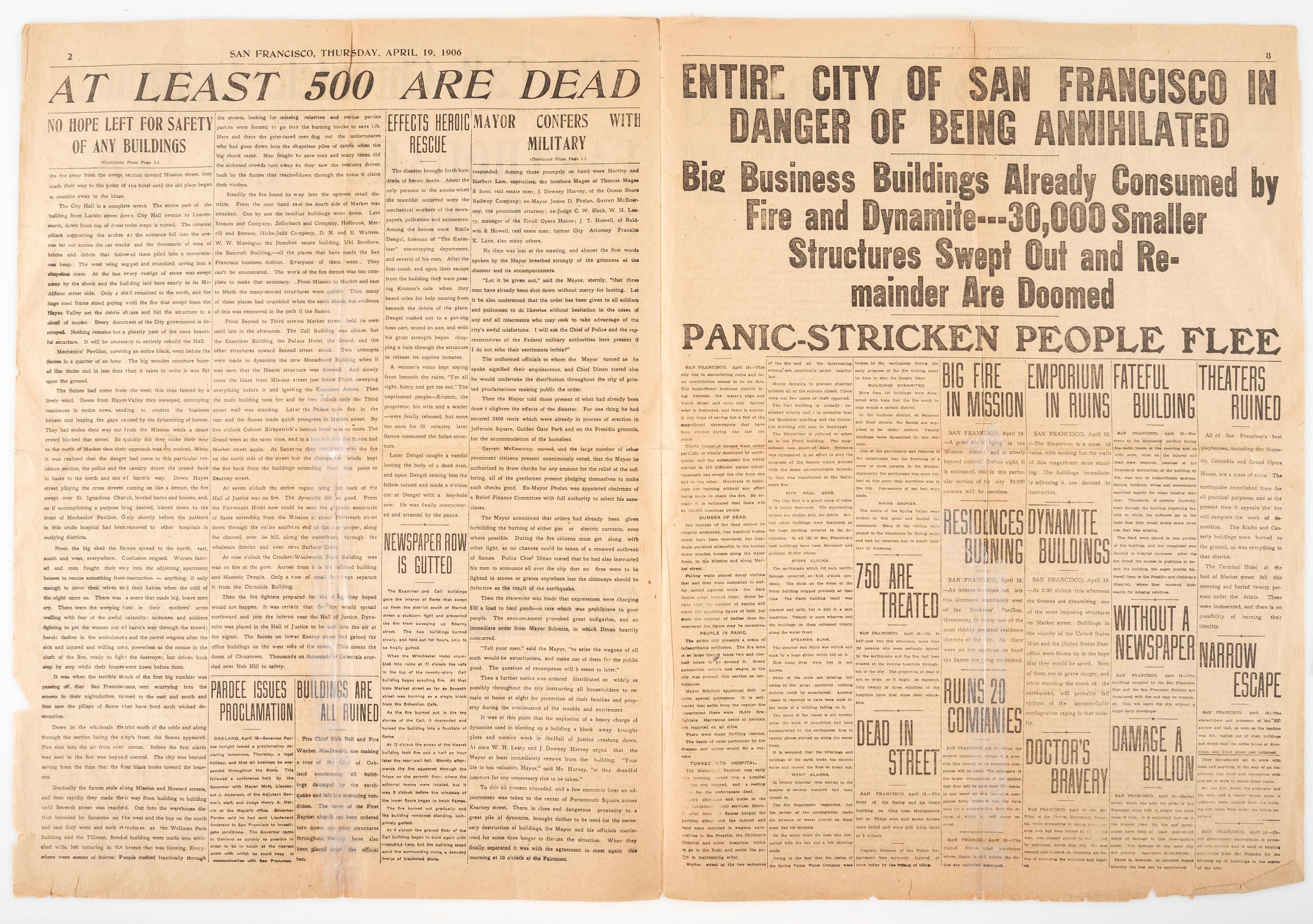 [SAN FRANCISCO EARTHQUAKE]. The Call-Chronicle-Examiner . 19 April 1906.