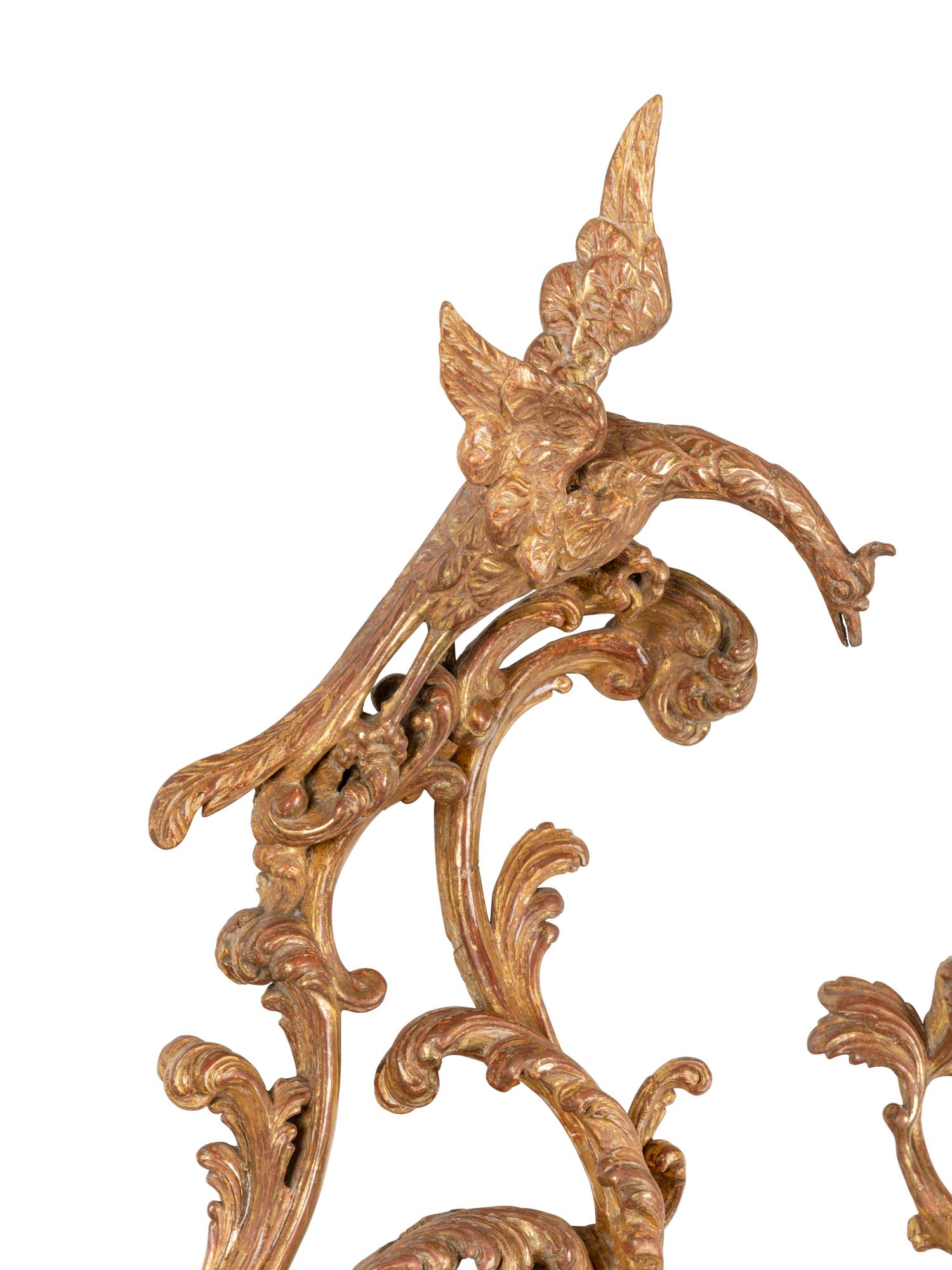 A Pair of George III "Chinese Chippendale" Giltwood Wall Brackets