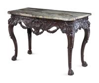 A Pair of George II Style Carved Walnut Marble-Top Pier Tables