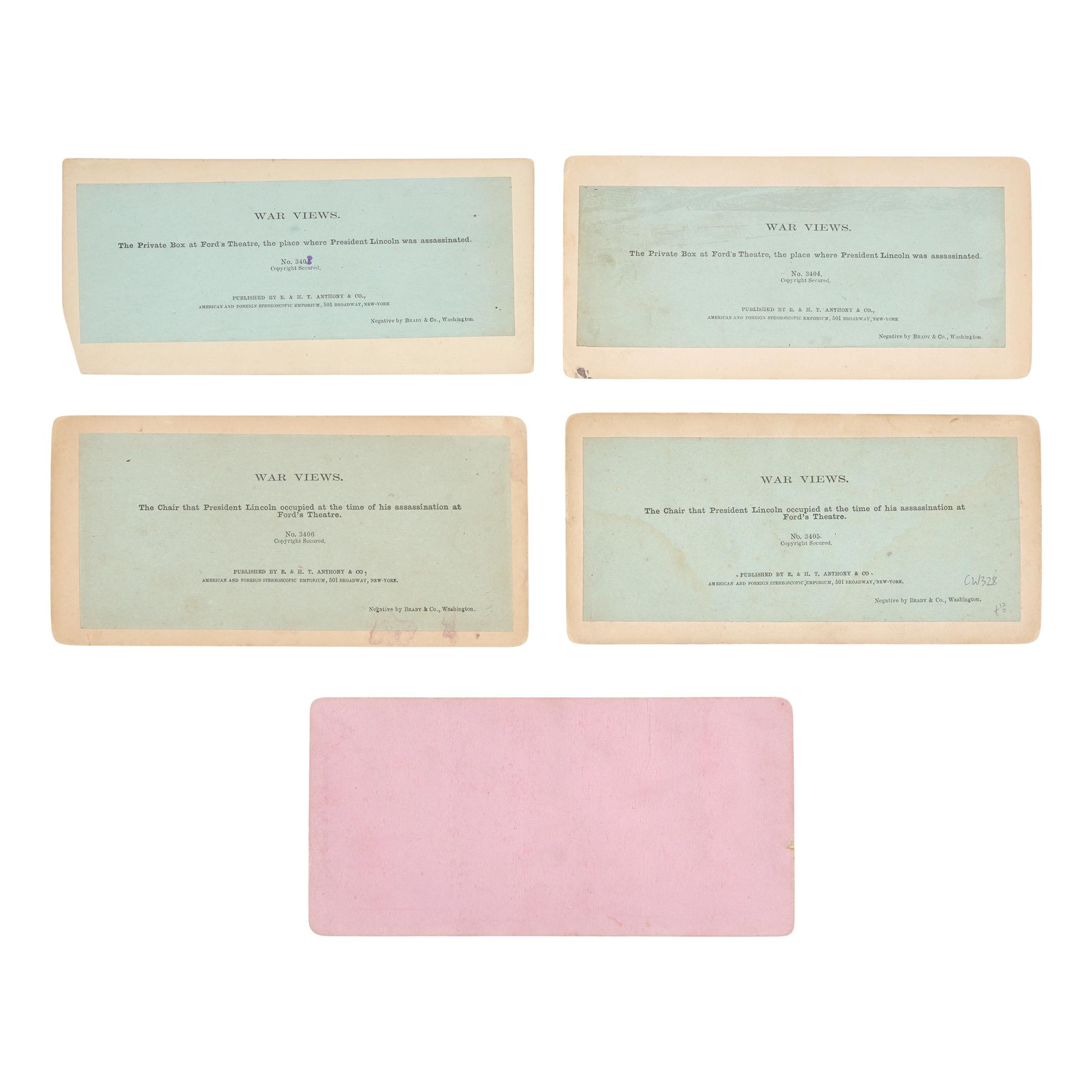 [Presidential] [Lincoln, Abraham] Group of 5 stereoviews related to Lincoln's assassination at Ford's Theatre