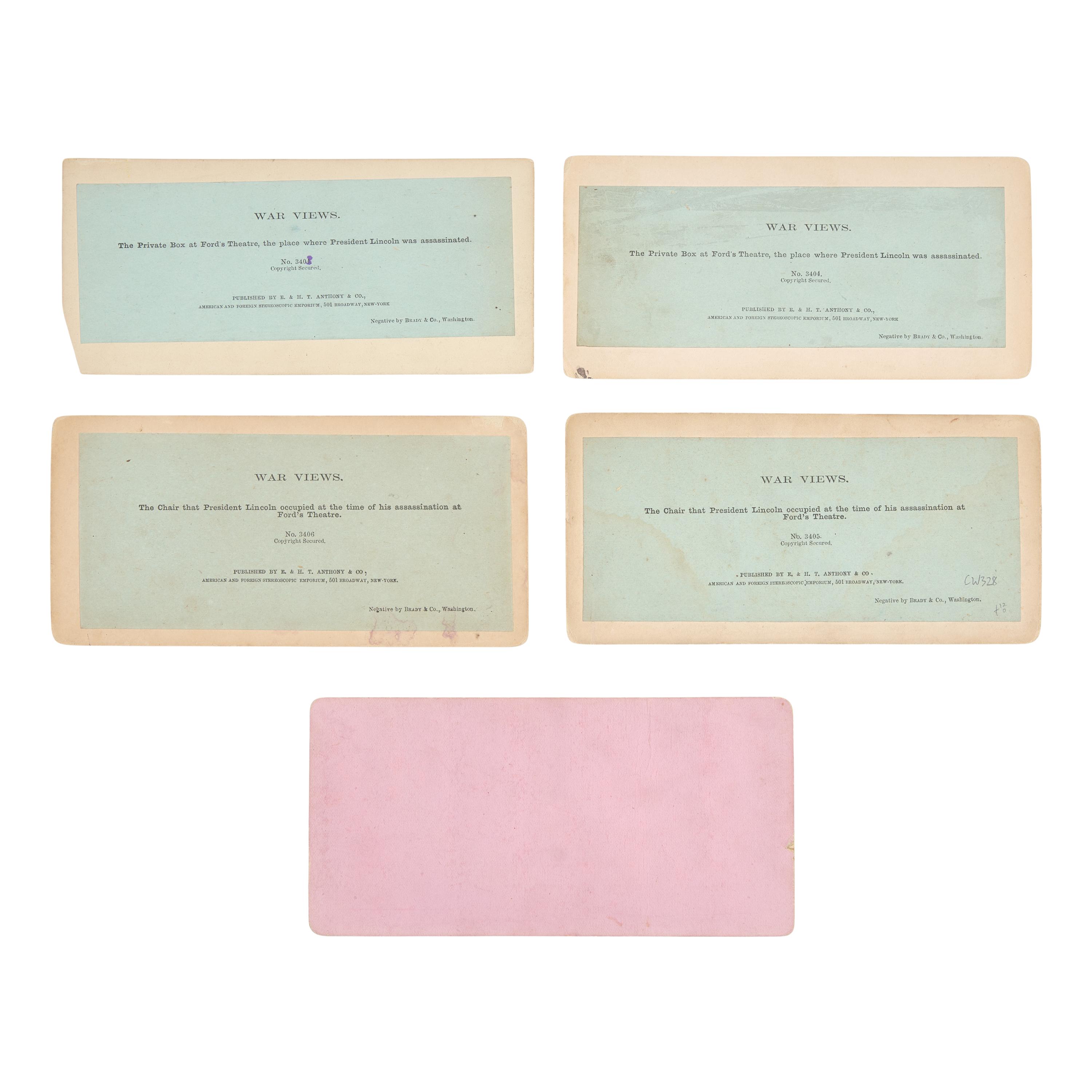 [Presidential] [Lincoln, Abraham] Group of 5 stereoviews related to Lincoln's assassination at Ford's Theatre