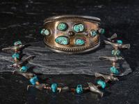 Navajo Silver and Turquoise Cuff Bracelet AND Southwestern-style Fetish Necklace