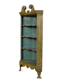 A George III Green-Painted and Parcel Gilt Corner Bookcase