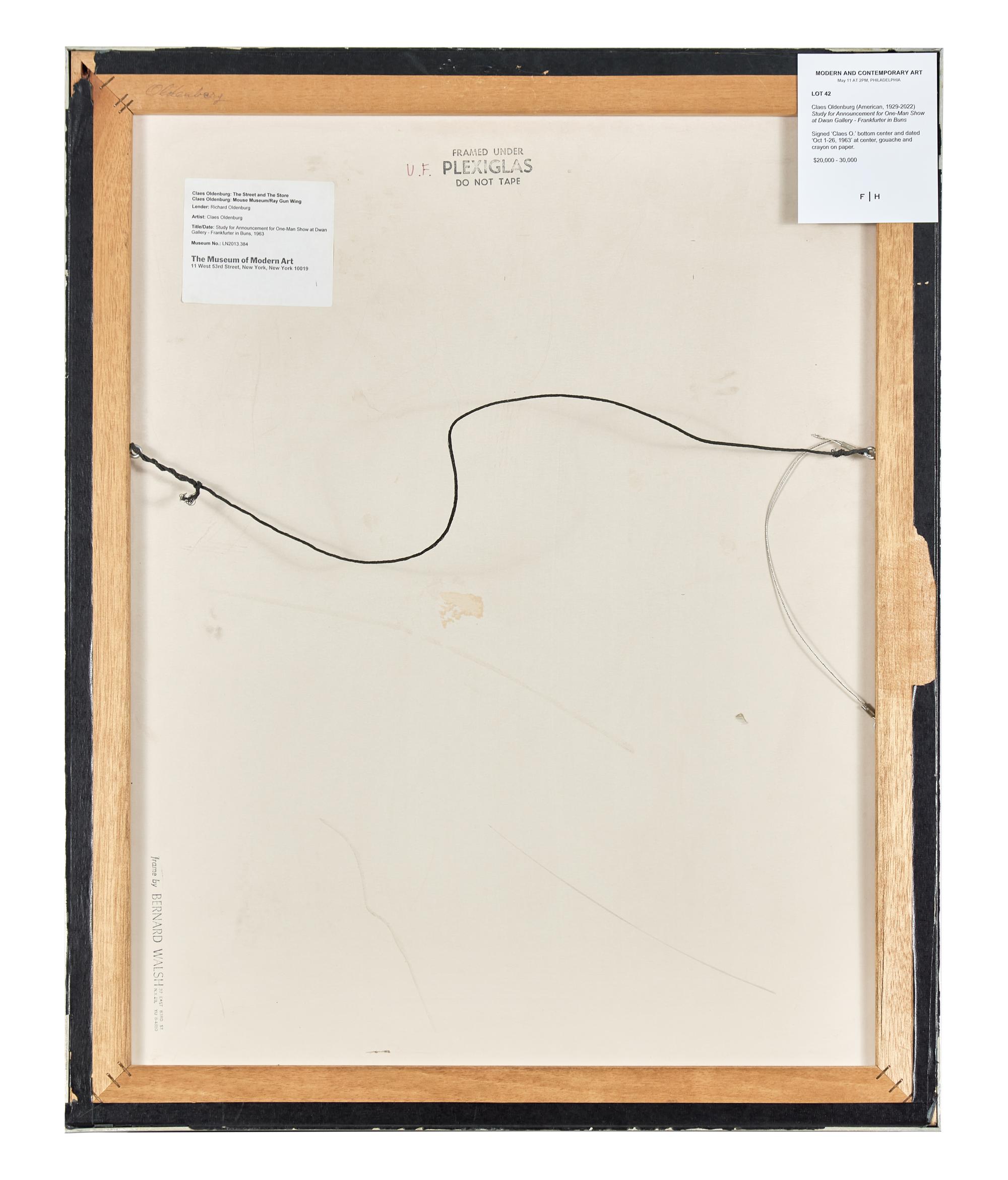 Study for Announcement for One-Man Show at Dwan Gallery - Frankfurter in Buns, 1963
