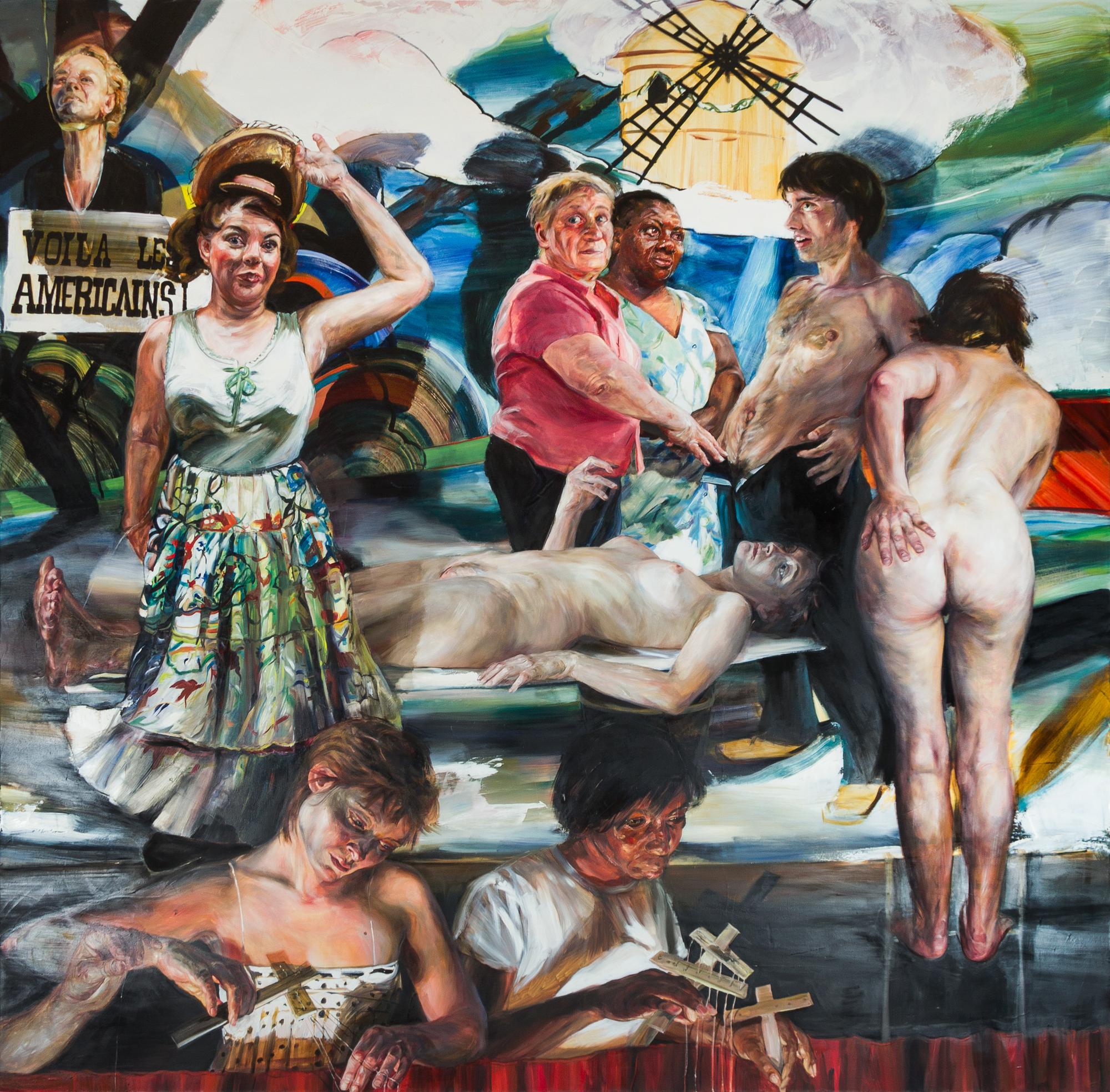 Natalie Frank, (American, b. 1950), Voila Les Amreicains! I, 2006 (together with gouache and pastel study)