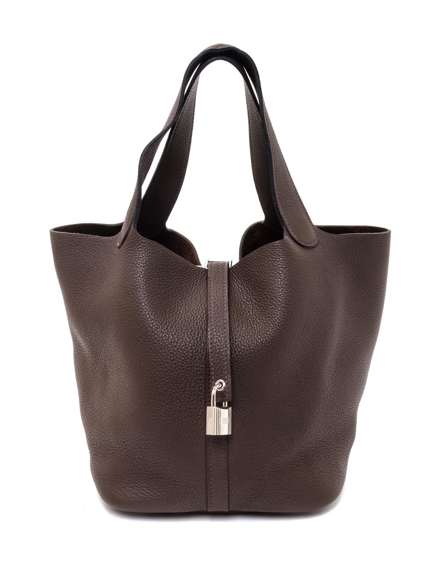 An Hermes Cafe Taurillon Clemence Picotin Lock MM Handbag, 9" x 8.5" x 7".