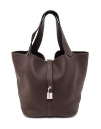 An Hermes Cafe Taurillon Clemence Picotin Lock MM Handbag, 9" x 8.5" x 7".