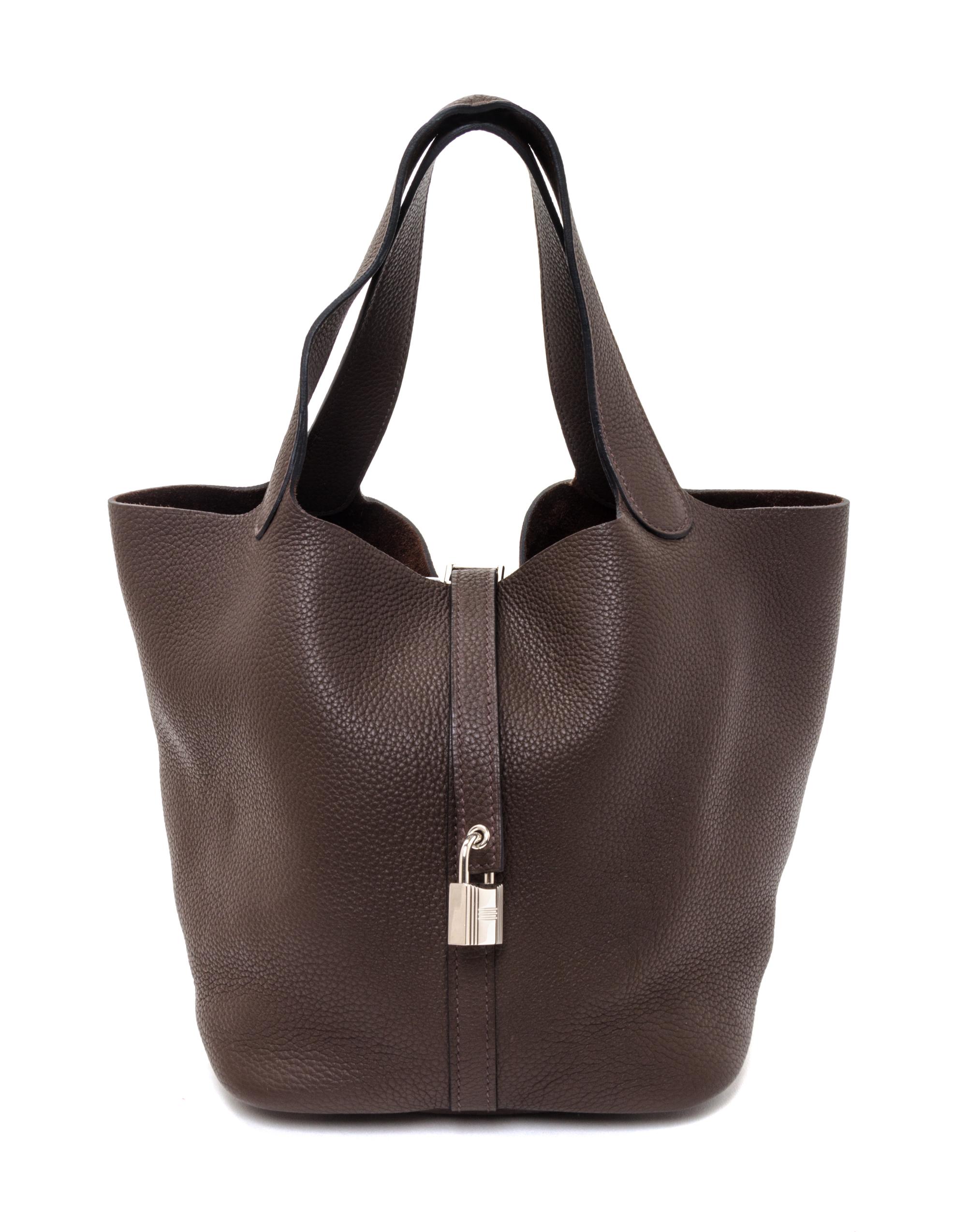 An Hermes Cafe Taurillon Clemence Picotin Lock MM Handbag, 9" x 8.5" x 7".