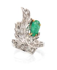 A White Gold, Emerald, and Diamond Ring, 3.50 dwts.