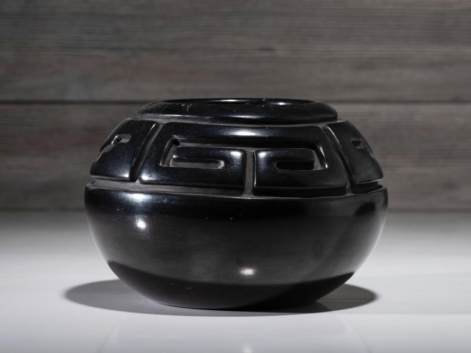 Carved Blackware Pottery Jar