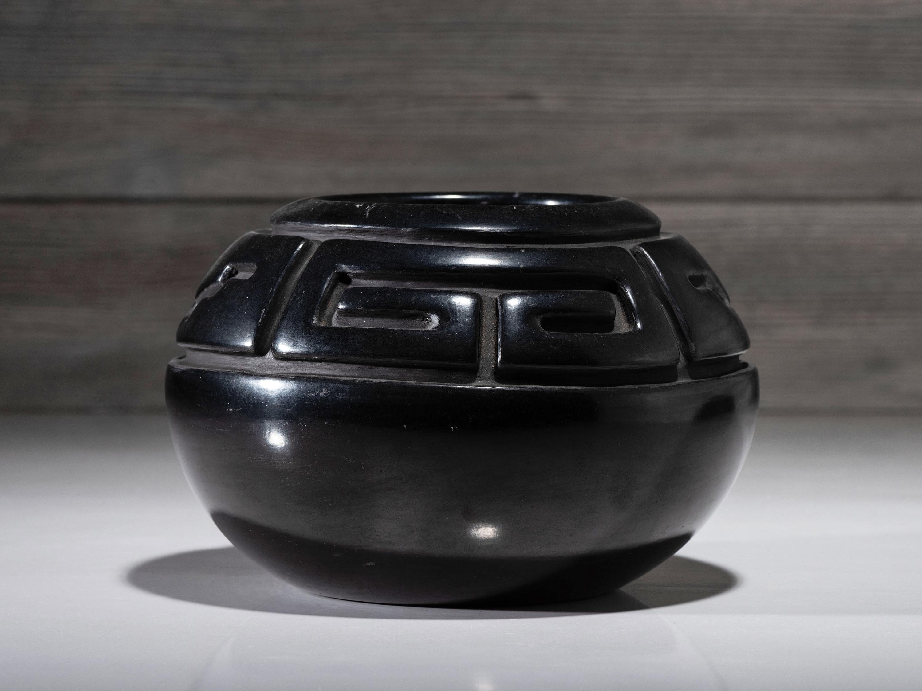 Carved Blackware Pottery Jar
