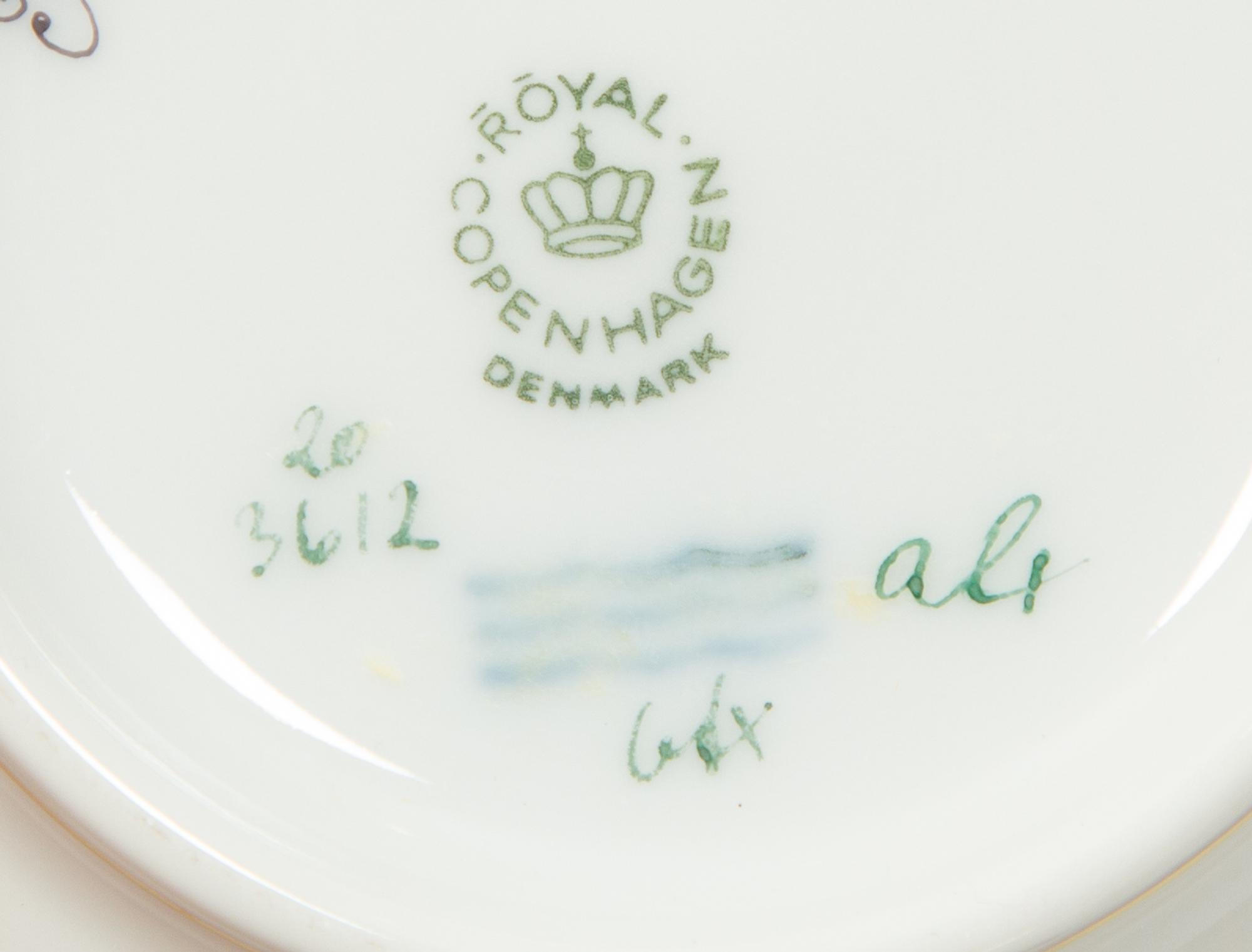 Eight Royal Copenhagen Flora Danica Porcelain Bouillon Cups and Four Saucers