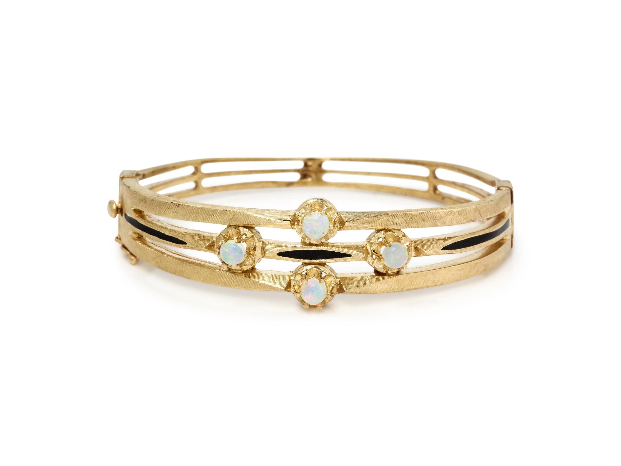 YELLOW GOLD AND OPAL BANGLE BRACELET