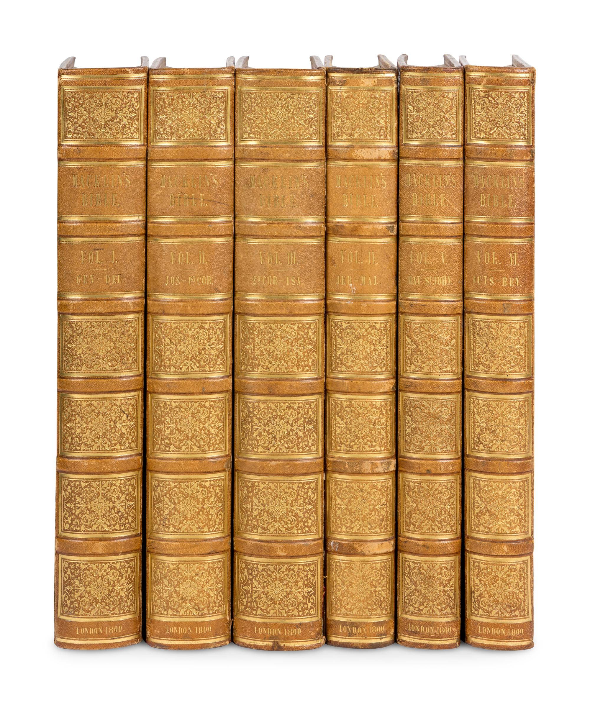 [BIBLE, in English] -- [THE MACKLIN BIBLE]. The Old [and New] Testament, embellished with Engravings, from Pictures and Designs by the Most Eminent English Artists . London: Thomas Bensley for Thomas Macklin, 1800.
