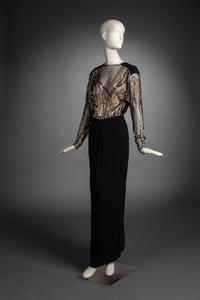 Bob Mackie Pleated V-Neck Dress with Embellished Sleeves, 1980-90s