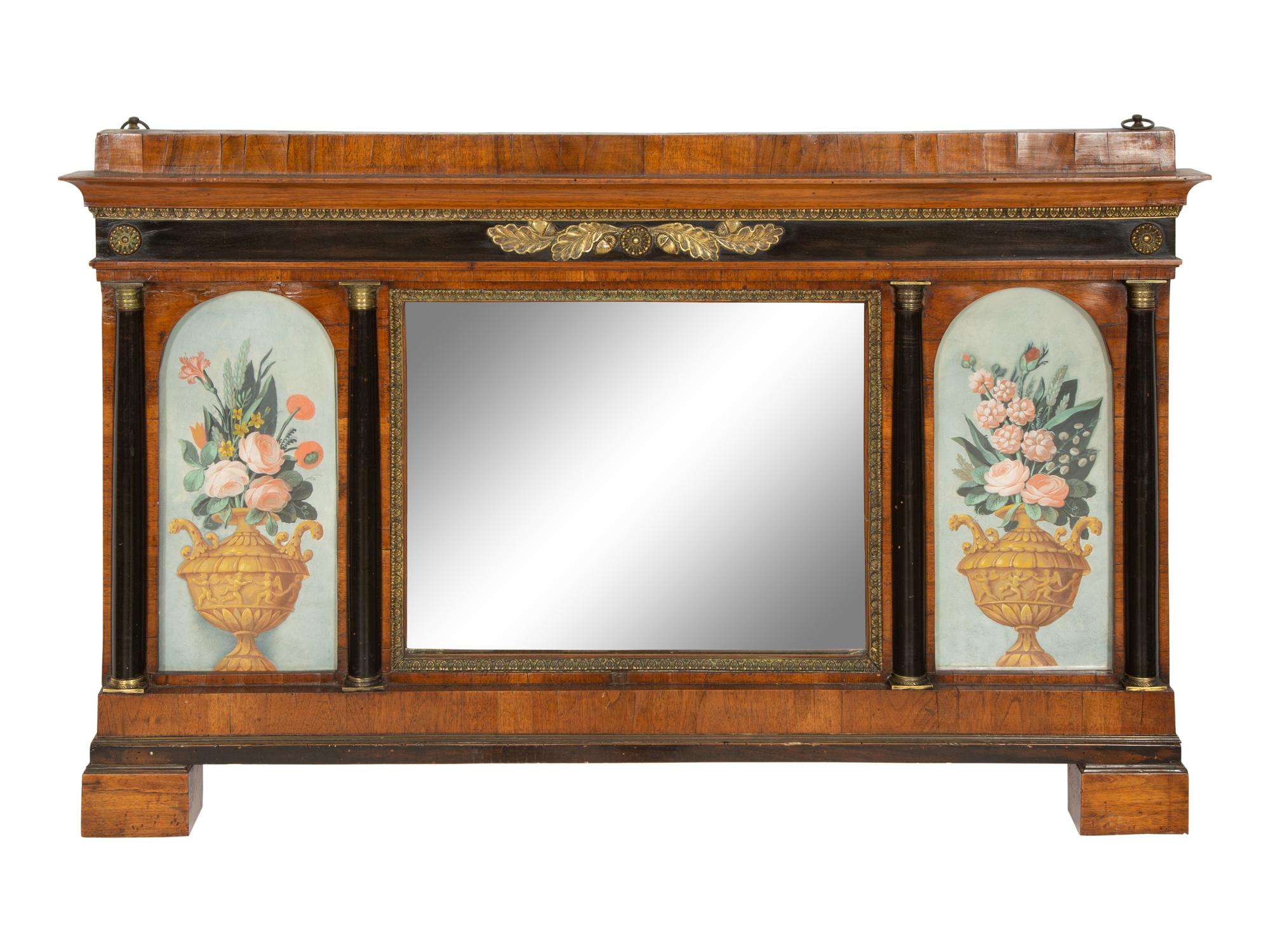 A North Italian Ebonized and Gilt Metal Mounted Walnut Overmantel Mirror